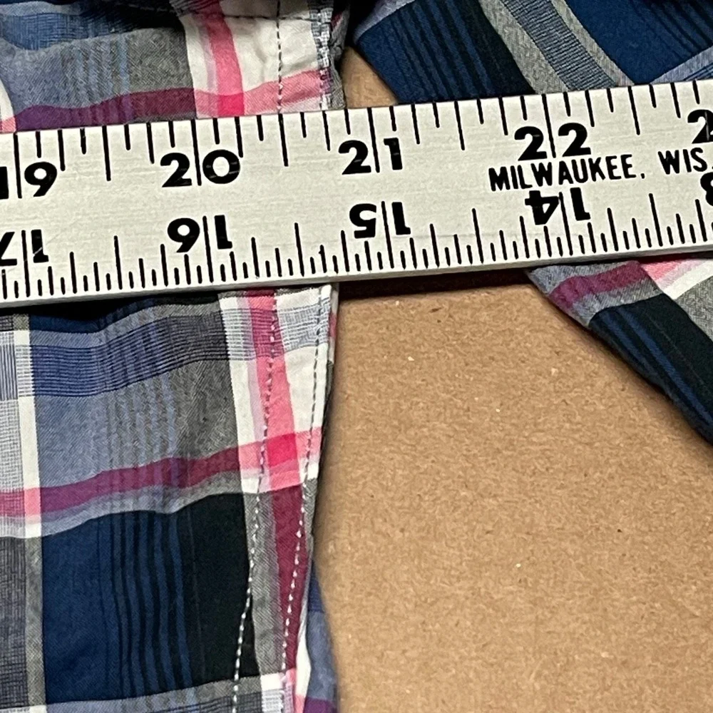 Banana Republic Men's M Grant‎ Fit Shirt Navy Pink Blue Plaid Oxford EUC